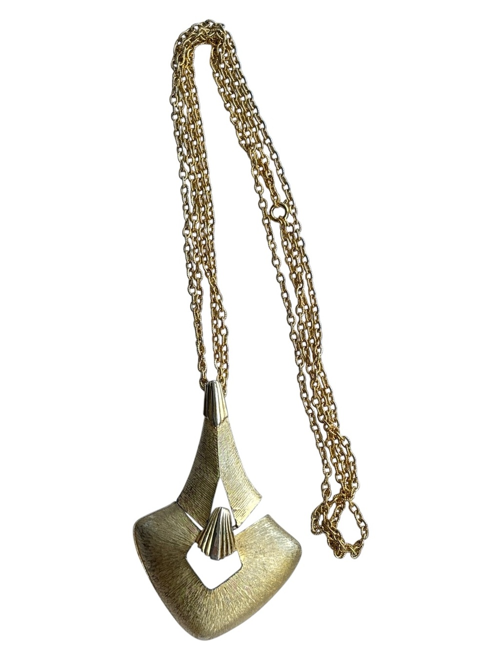 Vintage Capri 1970s Gold Tone Modernist Brutalist Pendant Necklace, 27”
